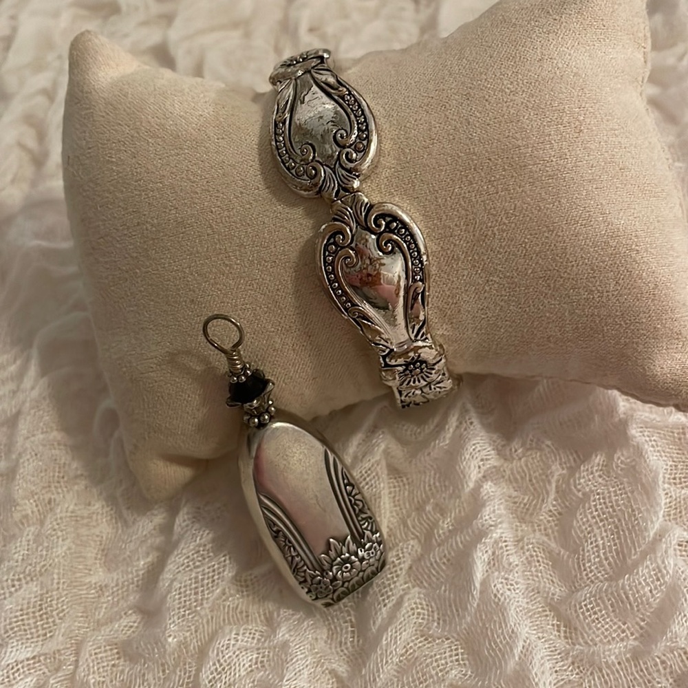 Spoon inspired and repurposed pendant and bracelet